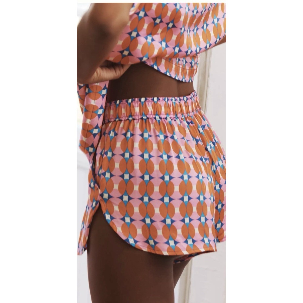 Anthropologie LyreBird Silky Printed Pajama Set Sold Out Print Top XL Shorts LG - Picture 4 of 16